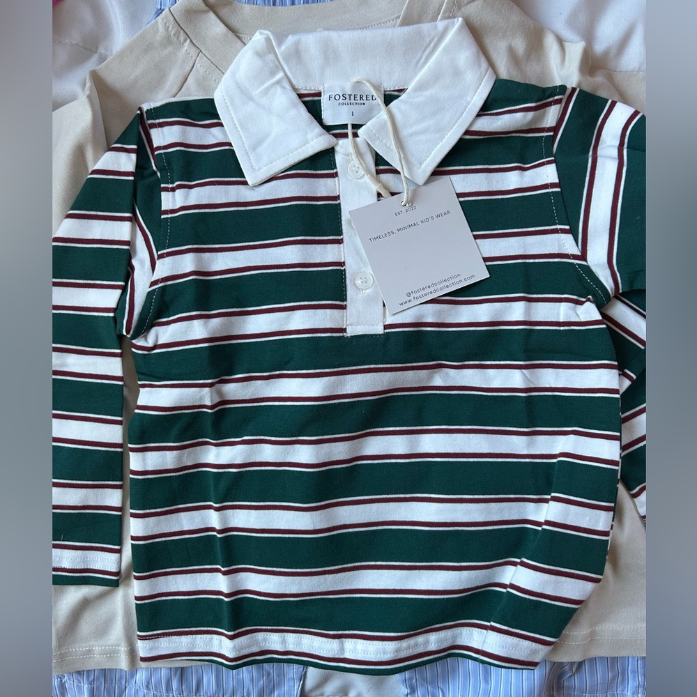 Fostered Collection Striped Long-Sleeve Polo, size 1